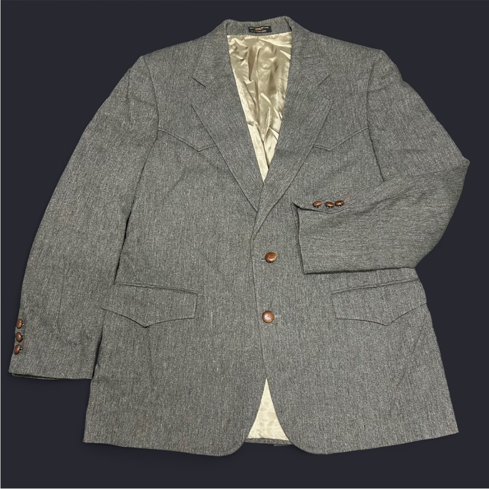 Vintage CCC Western Wear Sport Coat Blazer Jacket Grey Tweed 44R Made In USA